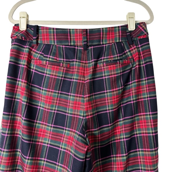 TALBOTS Greenwich Plaid Wide Leg Pants Wool Blend Tartan Navy Red Preppy Size 8 - Picture 7 of 12